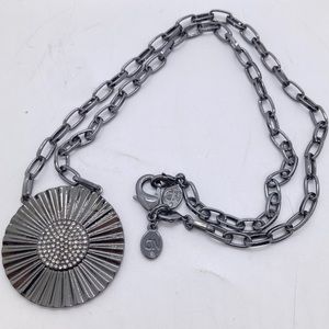 CN Sunburst Silver Tone Necklace Flower Rhinestone